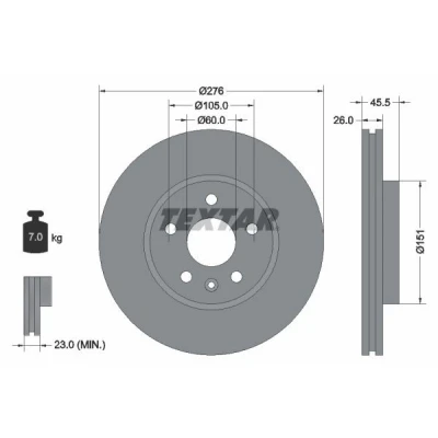 Immagine di TEXTAR PRO 92198903 Disco freno 276 26 05/06 105 ventilazione interna rivestito senza bullone fissaggio ruota, mozzo portaruota
