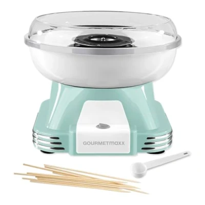Immagine di GOURMETmaxx Macchina per Zucchero filato la casa L&#039;originale con 10 bastoncini &amp; misurino in nostalgico design retrò menta di altissima qualità ogni occasione