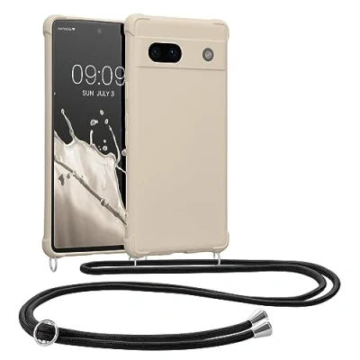 Immagine di kwmobile Custodia Compatibile con Google Pixel 7a Cover Back Case in Silicone TPU Protezione Smartphone Cordino Crema