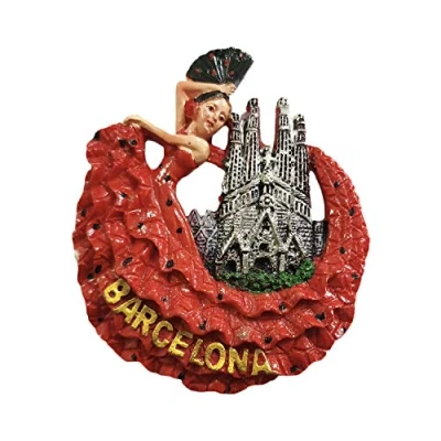 Immagine di Calamita da frigorifero in resina 3D con ballerina di flamenco Barcellona Spagna, souvenir viaggio, decorazione per casa e cucina, regalo
