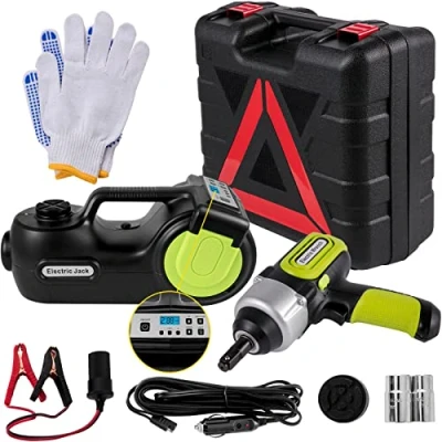 Immagine di VEVOR Cric 5T per Auto Idraulica Elettrica, Martinetto Idraulico Elettrico 155 420 mm con Compressore Chiave a Impulsi Cassetta degli Attrezzi, 12V Kit Riparazione CRV SUV