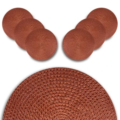 Immagine di ARCA, Set di 6 Tovagliette Tonde Effetto Corda, per Persone, Ideali la Tavola, Realizzate in Poliestere, Resistenti e Durature, Colore Arancione, Diametro 38 cm