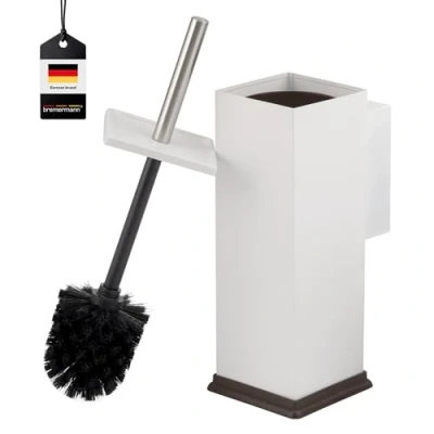Immagine di bremermann scopino WC con supporto a parete, porta per WC, rettangolare, in acciaio inox, nero