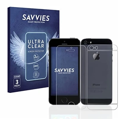 Immagine di savvies (6 Pezzi Pellicola Protettiva per Apple iPhone 5 / 5S 5C SE 2016 (Anteriore + Posteriore) Protezione Schermo Trasparente
