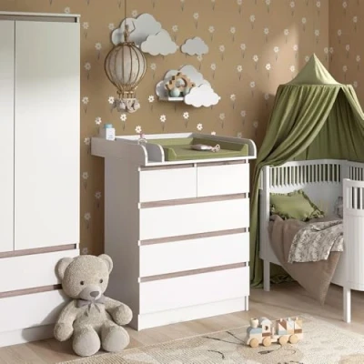 Immagine di Vicco Fasciatoio Emma, Bianco/Sonoma, 80 x 110.2 cm con 5 cassetti