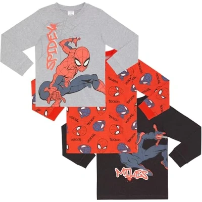 Immagine di Spider Man &amp; Miles Morales Confezione da 3 magliette a maniche lunghe, 100% cotone pettinato, multicolore, 5 6 Anni