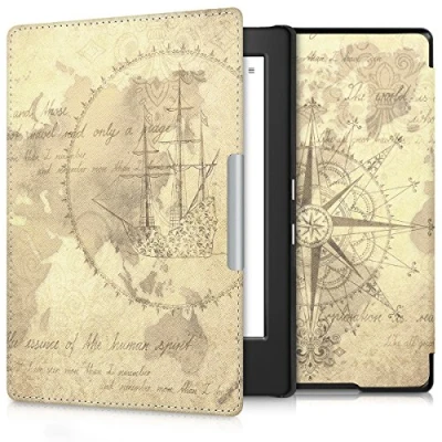 Immagine di kwmobile Custodia eReader Compatibile con Kobo Aura H2O Edition 1 Cover eBook Reader Flip Case marrone/marrone chiaro Mappamondo vintage