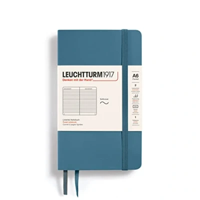 Immagine di LEUCHTTURM1917 365650 Taccuini Pocket (A6), Copertina morbida, 123 pagine numerate, Stone Blue, Righe