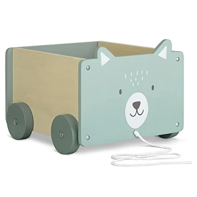 Immagine di Navaris Cesta Portagiochi Bambini con Ruote Contenitore Porta Giocattoli in Legno MDF Toys Box Rettangolare Giochi Bimbi 5,5l Design Orso Polare