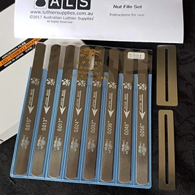 Immagine di ALS Guitar Nut File Set 8 Piece 10 56 with Instructions (Bonus Fingerboard Guard Set) #5001 Files Made in Japan by Uo Chikyu Hiroshima Australian Luthier Supplies …