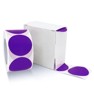 Immagine di Adesivi rotondi, 25 mm, viola, autoadesivi, piccoli punti adesivi, etichette per codificare i colori, rimovibili, resistenti alle intemperie, con scatola dispenser, 500 pezzi