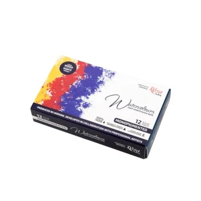 Immagine di ROSA Gallery Monopigmented Set di 12 acquerelli professionali da 2,5 ml, kit colori ad alta resistenza alla luce, per artisti, adulti, custodia in metallo leggero e portatile