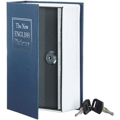 Immagine di Amazon Basics Cassetta portavalori a forma di libro, Serratura con chiave (Piccola), Media, Blu