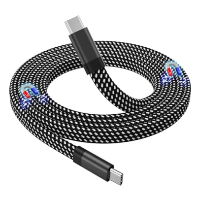 Immagine di Magtame cavo USB C, magnetico da C a 60 W (3 A), 1 m, in nylon intrecciato, di ricarica rapida, compatibile con dispositivo per pad Samsung, blu