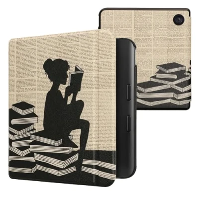 Immagine di kwmobile Custodia eReader Compatibile con Kobo Libra Colour Cover eBook Reader Flip Case nero/beige Ragazza e Libri