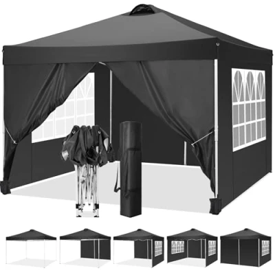 Immagine di COBIZI 3x3 Gazebo Esterno Resistente con 4 Pannelli Laterali, Pieghevole Impermeabile, Giardino Protezione UV 50 +, auto Altezza Regolabile, Feste, Nercato, Campeggio(Nero)