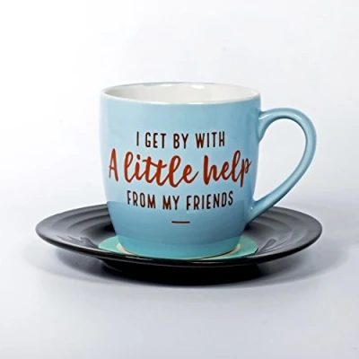 Immagine di Thumbs Up! L&amp;M Mug And Saucer Set Friends Tazza con Piattino a Forma di Vinile, Ceramica, Multicolore, 15.7 x 10 cm
