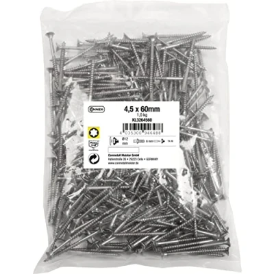 Immagine di Connex KL3264560 viti universali, 4,5 x 60 mm, 1 kg, testa svasata, filettatura parziale, in acciaio inox, set di viti, sacchetto, mm