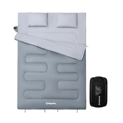 Immagine di KingCamp Sacco a Pelo Matrimoniale 220x150cm 3℃ 12℃ con 2 Cuscini Separabile in Singola Doppio 3 Stagioni Portatile Campeggio Leggero Comodo Custodia