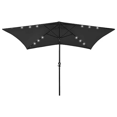 Immagine di vidaXL Ombrellone da Esterni con LED e Palo in Acciaio Nero 2x3 m