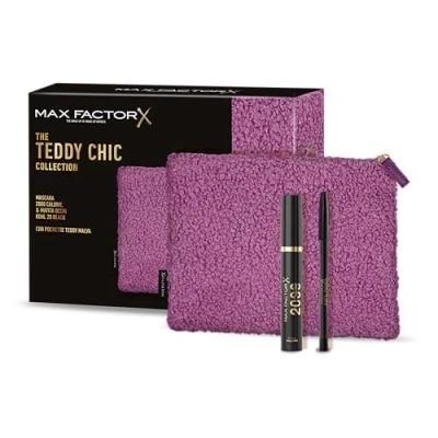 Immagine di Max Factor, Cofanetto Regalo Donna The teddy Chic Collection, Pochette in morbido tessuto con Mascara 2000 Calorie Black + Matita Occhi Kohl Pencil 020