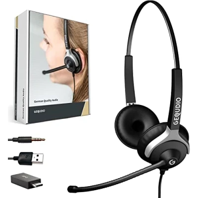 Immagine di GEQUDIO Cuffie telefoni con connessione USB a e C jack da 3,5 mm adatto PC Mac microfono Cuscinetti di ricambio cavo flessibile mutevole luce 80g