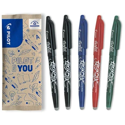 Immagine di PILOT BL FR7 L Frixion Ball Penna a sfera cancellabile cappuccio, punta 0,7 mm, 2 nero/1 blu/1 rosso/1 verde (confezione da 5)