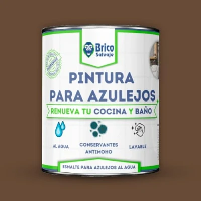Immagine di BRICOSALVAJE Vernice per piastrelle cucina e bagno all&#039;acqua satinata, senza primer, lavabile, elevata durezza (Tabacco, 4 litri)