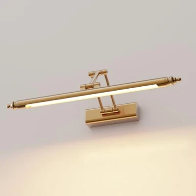 Immagine di HMAKGG Lampada da Specchio Bagno Vintage, Luce LED Ottone Retro, Regolabile Applique in Acciaio Inox, Impermeabile IP44 Bianco Caldo 3000K (80CM15W)