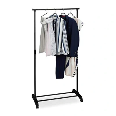 Immagine di relaxdays Stand Appendiabiti con Ruote, Stabile Ripiano, Ferro, Attaccapanni, Altezza Regolabile 102.5 180.5 cm,nero, plastica, 1 Pz