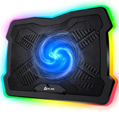 Immagine di KLIM Ultimate Bianca + Base di raffreddamento RGB per PC portatili da 11&quot; a 17&quot; Supporto Portatile con Ventola Gaming 2024 Stabile e silenzioso Compatibile PS4 PS5 Xbox One