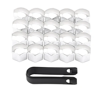 Immagine di Slivercolor Set di 20 tappi per bulloni ruota, 17 mm, con estrattore (argento)