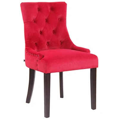 Immagine di CLP Poltrona Pranzo Aberdeen Stile Chesterfield In Velluto E Legno Caucciù I Sedia Soggiorno Imbottita Con Alto Schienale, Colore:rosso, Colore del telaio:antico