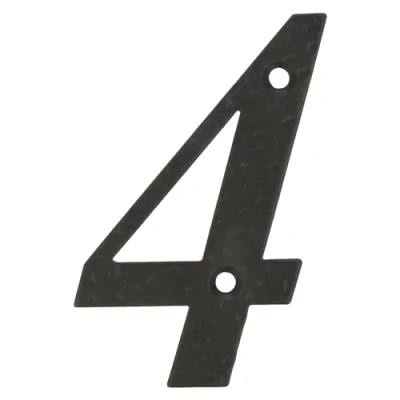 Immagine di Amig Numero Per case o portali n. 4 100 x 65 mm pareti esterne di abitazioni Acciaio Finitura in nero epossidico Stile forgiato Include tasselli e tirafondi