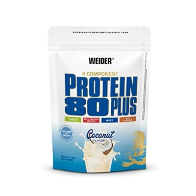 Immagine di Weider Protein 80 Plus Multicomponenti, Sapore Cocco, Proteine in Polvere per Shake Cremosi, Mix di Proteine, pochi Grassi e Zuccheri, 1x500 gr