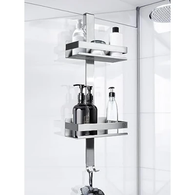 Immagine di BENKSTEIN Mensola per doccia da appendere, colore nero, con 2 cesti doccia, salvaspazio, cestino in acciaio inox, supporto shampoo