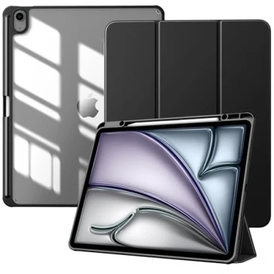 Immagine di TiMOVO Custodia per Nuovo iPad Air 13 Pollici (M2) 2024 con Portapenne, Cover Protettiva Supporto Pieghevole &amp; Retro Trasparente, Auto Sveglia/Sonno, Nero