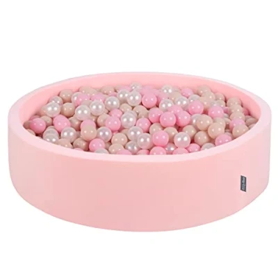 Immagine di KiddyMoon Piscina di Palline 120X30cm/300 Colorate Grande Tondo per Bambini, Fabbricato in EU, Rosa:Beige Pastello/Rosa Chiaro/Perla