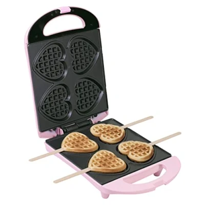 Immagine di Bestron waffle Maker, piastra per a forma di cuore su un bastone, macchina con antiaderente &amp; indicatoro luminso, collezione Sweet Dreams, 700 watt, colore: rosa