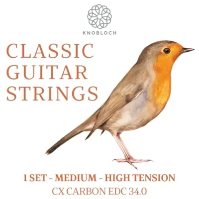 Immagine di KNOBLOCH Strings corde per chitarra spagnola, EDC34.0 ERITHACUS doppio argento tensione medio alta bassi caldi e alti luminosi suono lirico naturale gioco fiamminga classico