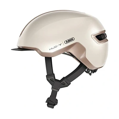 Immagine di ABUS Urban Helmet HUD Y con luce posteriore a LED magnetica e ricaricabile chiusura casco da bici cool per l&#039;uso quotidiano uomo donna Beige opaco, misura L