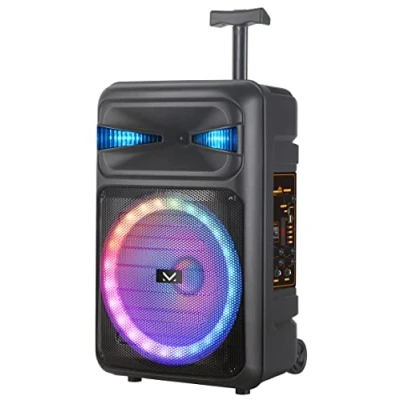 Immagine di Majestic FIRE T5 Trolley Bluetooth 5.0, Luci LED multicolore, ingressi USB/microSD/AUX IN/MIC, Microfono, Telecomando, Batteria ricaricabile, funzione TWS, Impugnatura e ruote per il trasporto.