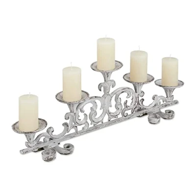 Immagine di Relaxdays Portacandele Antico, a 5 bracci candelabro, Shabby Chic, vintage, HLP 20x59x9,5 cm, Bianco