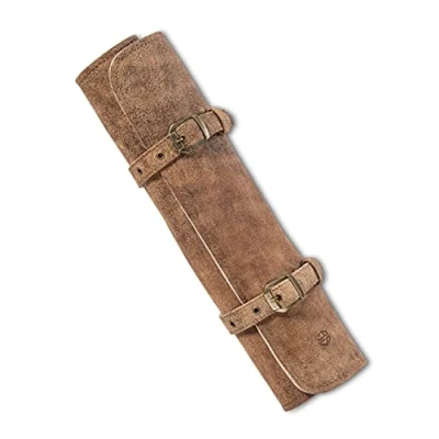 Immagine di Angus Stoke Sam Astuccio per coltelli in vera pelle, con 7 scomparti, da cuoco, grande, borsa cucina richiudibile (marrone anticato)