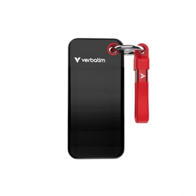 Immagine di Verbatim Pocket SSD da 1 TB (NVMe SSD, USB 3.2 Gen 2, fino a 1.000 MB/s di velocità lettura e scrittura, hard disk portatile per Mac, PC console gioco, nero/rosso)