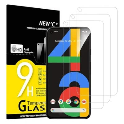 Immagine di NEW&#039;C 3 Pezzi, Vetro Temperato per Google pixel 4a 4G, Pellicola Prottetiva Anti Graffio, Impronte, Senza Bolle, Durezza 9H, 0,33mm Ultra Trasparente, Resistente