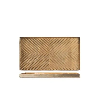Immagine di H&amp;h vassoio chennai in alluminio decorato inciso a texture colore oro cm 29x16x1,5