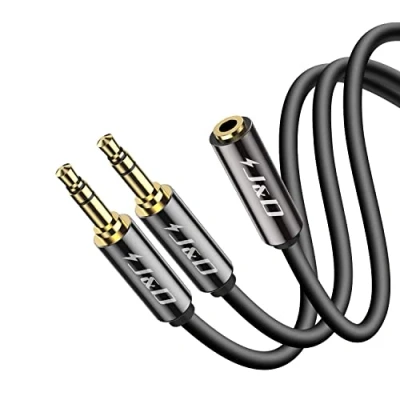 Immagine di J&amp;D Cavo da 3,5 mm a 2 X mm, Guscio in Rame Placcato Oro TRS Femmina Maschio Adattatore Audio Stereo Splitter Y Adatto Solo per Commutazione, 0.6 m