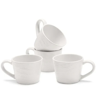 Immagine di Navaris 4 Tazze Colazione Ceramica Tazza Cappuccino Caffè Latte Grande Capacità 350ml Mug Set Accessori Cucina Particolari Regalo Casa Nuova Gres Bianco Effetto Lino