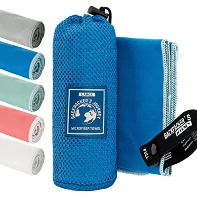 Immagine di Backpacker&#039;s Journey asciugamano microfibra in S M L XL. Set di asciugamani Mare, ad asciugatura rapida, assorbenti e antibatterici